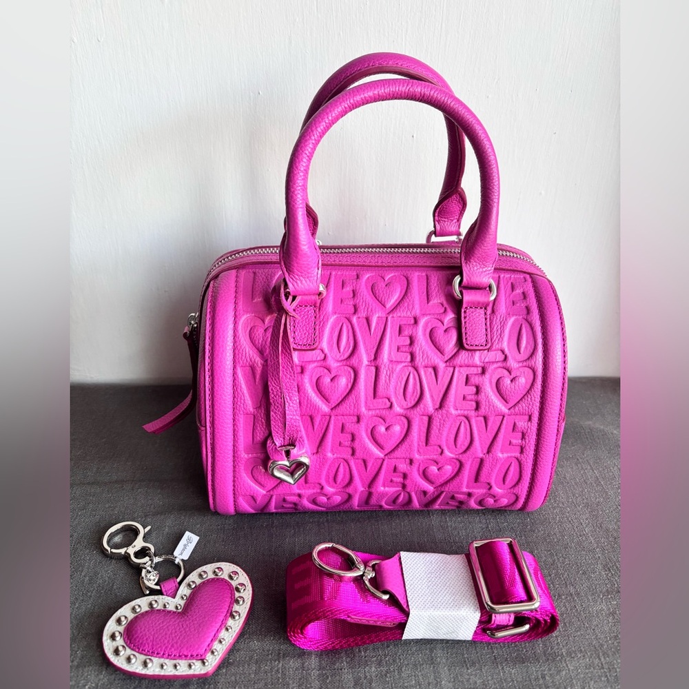 Brighton Bubble Gum Pink Deeply In Love Satchel PLUS Matching Handbag Fob